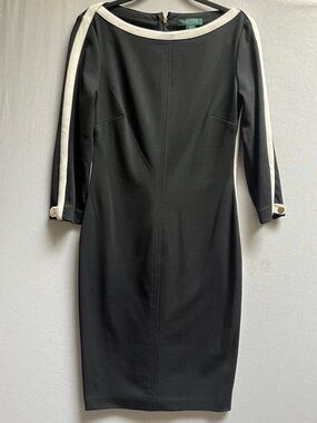 Lauren Ralph Lauren Black Midi Sheath Dress 3/4 sleeve Sz 10